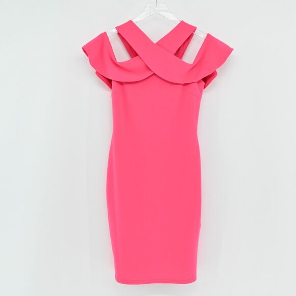 LULUS Dress Size S Fuchsia Cityscape Cold Shoulder Bodycon Knee Length Sexy Glam - Picture 2 of 11